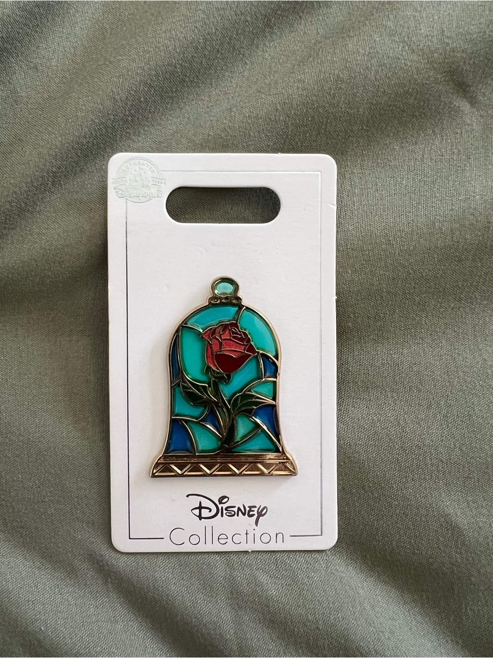Disney Stained Glass Rose Enamel Pin - Red, Teal, Blue, Gold